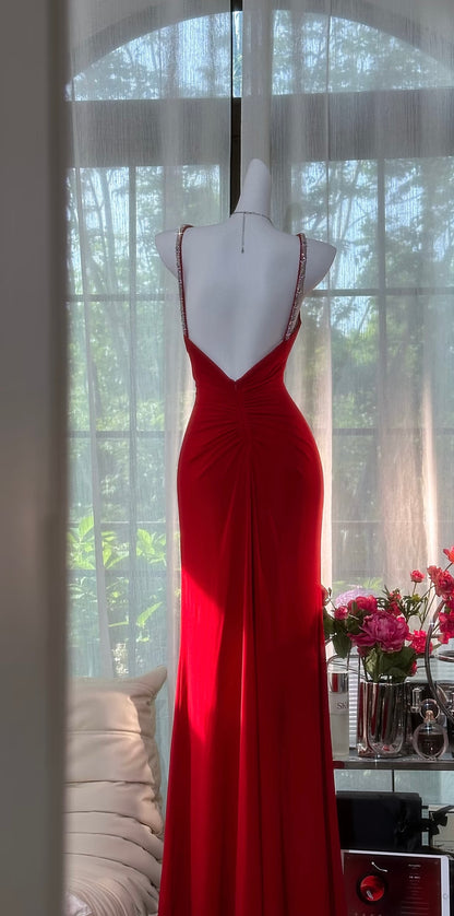 Rotes sexy Abendkleid, formelles Partykleid, Ballkleid J7064
