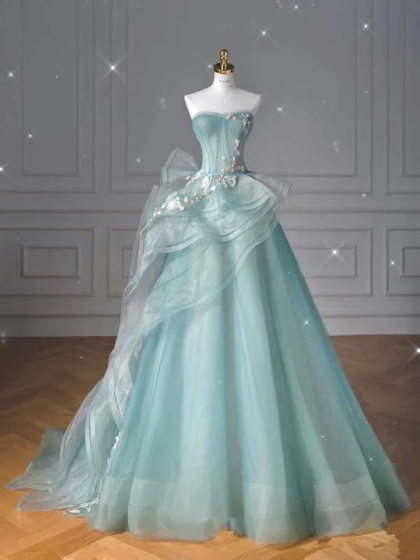 Schatz Tüll Grün Langes Abendkleid Ballkleider Mit Rüschen J7327
