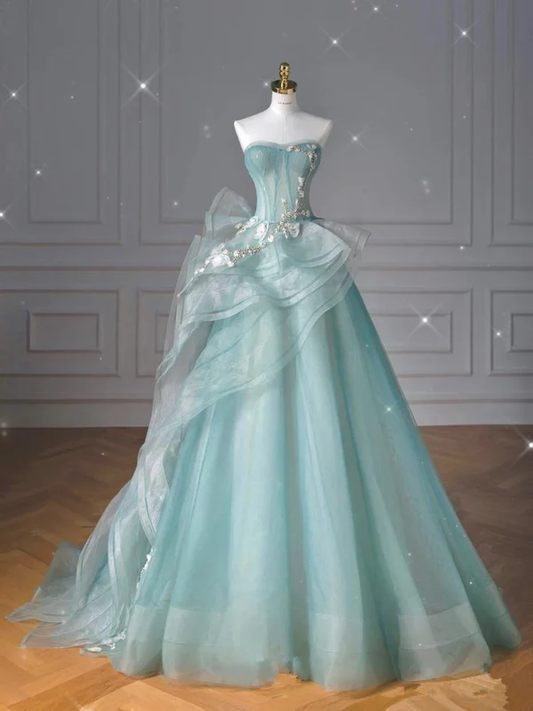 Sweetheart Tulle Green Long Evening Dress Prom Dresses With Ruffles J7327