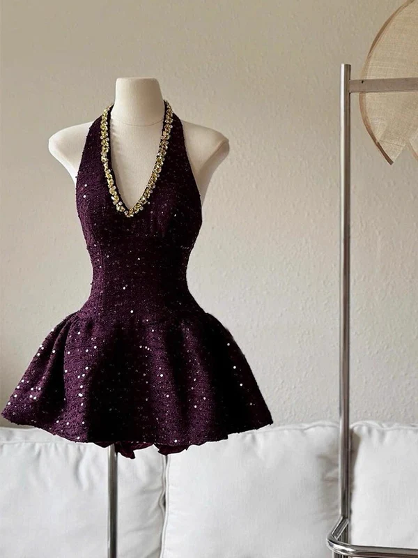 V-Ausschnitt Pailletten Homecoming Kleider 8. Grad Tanz Abschlusskleid J7244