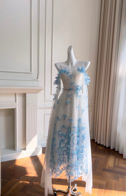 Robe de bal trapèze à bretelles spaghetti, tenue d'anniversaire J7205