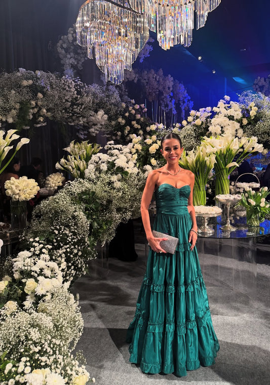 Sweetheart A Line Emerald Green Wedding Guest Dress Formal Evening Dress J7040