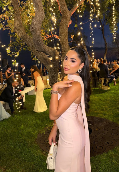 Trägerloses Etuikleid in Rosa, langes Ballkleid J7813