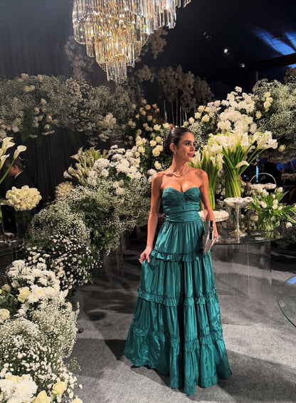 Sweetheart A Line Emerald Green Wedding Guest Dress Formal Evening Dress J7040