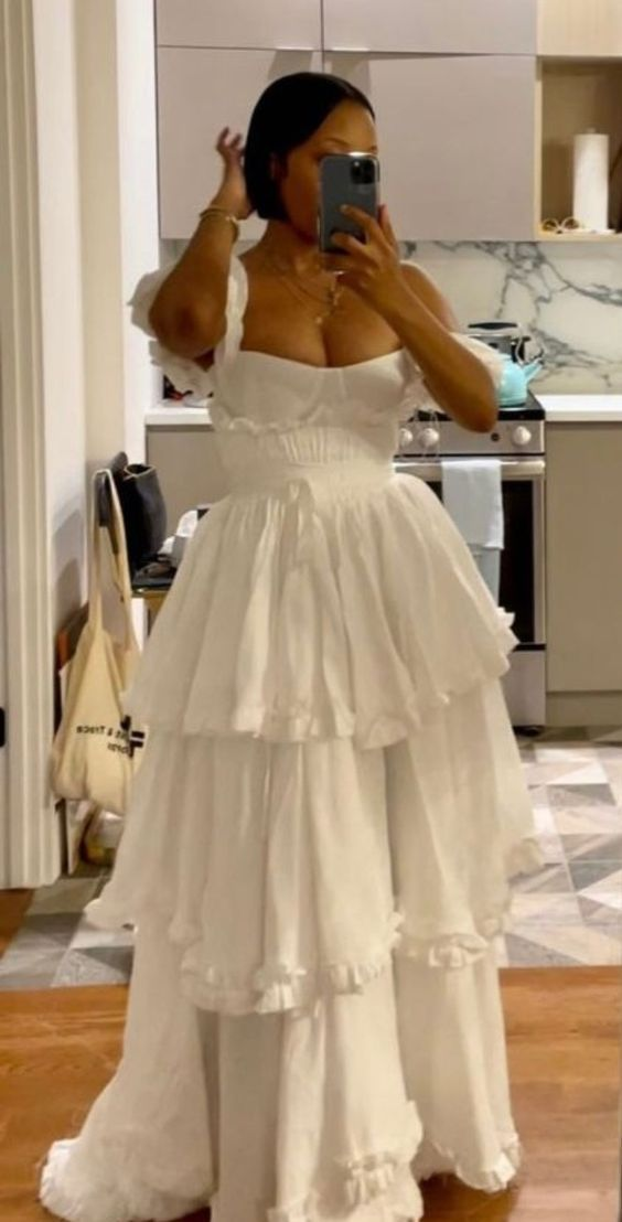 Sexy A Line Ruffles Chiffon White Prom Dress Birthday Outfit J8305