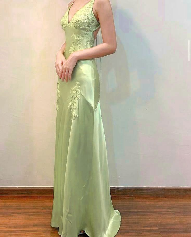 Robe de bal longue en satin vert coupe trapèze, tenue de soirée formelle J2669