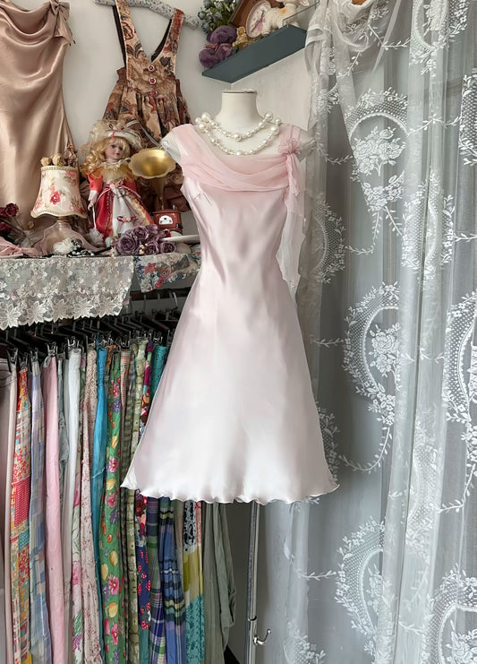 Robe de soirée courte rose coupe trapèze J8515