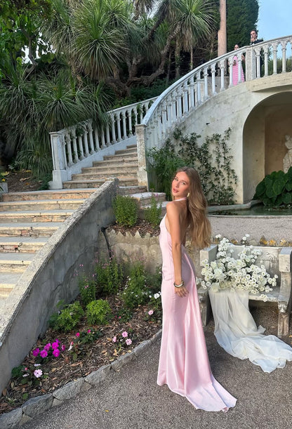 Robe fourreau dos nu pour invitée de mariage, robe de bal rose formelle J7153