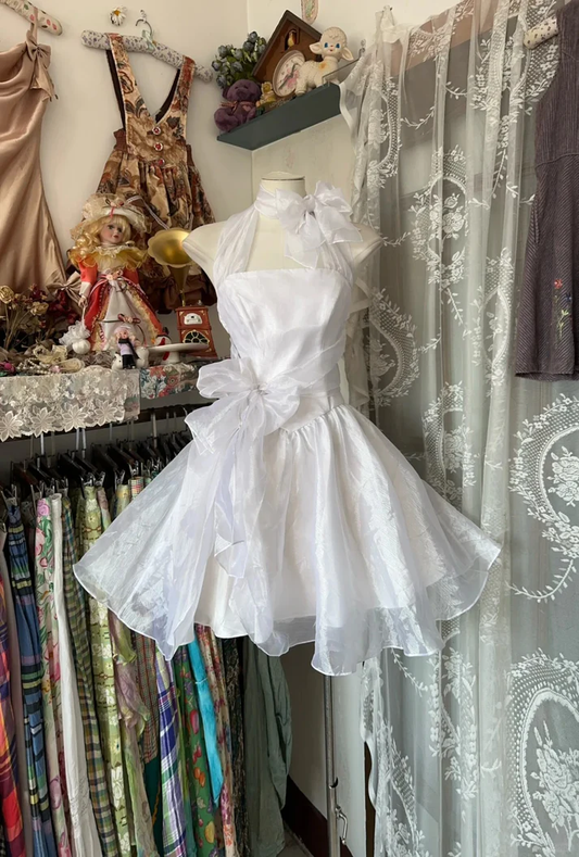 A-Linie, weißes Geburtstagsoutfit, kurzes Heimkehrkleid J6996