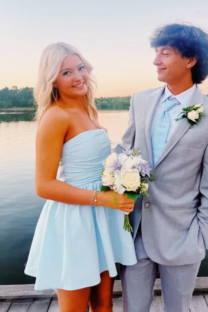 Blue A-Line Strapless  Sleeveless Short Homecoming Dress J6966
