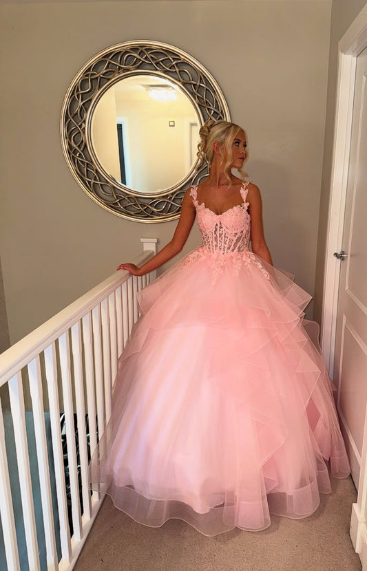 Rosa Applikation Langes Ballkleid Sweet 15 Geburtstagskleid J7904