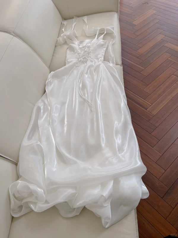 Robe de soirée longue blanche trapèze, simple et douce, J8466