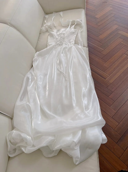 Robe de soirée longue blanche trapèze, simple et douce, J8466