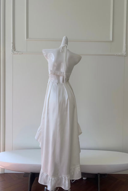 Robe de soirée formelle à volants et dos nu, coupe trapèze, J7170