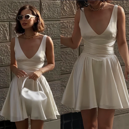 White  V-neck Homecoming Dresses Elegant Short Cocktail Party Dress J8768