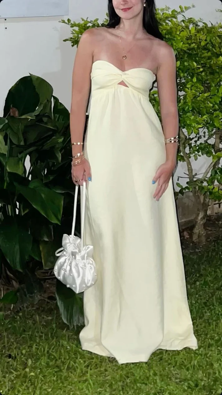Strapless Yellow Prom Dress A Line Wedding Guest Dress Party Dress J8824