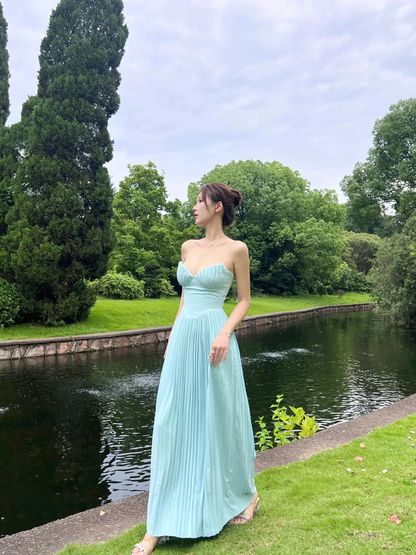 Schatz Blau Chiffon Lange Ballkleider Geburtstag Outfits Abschlusskleider J7125