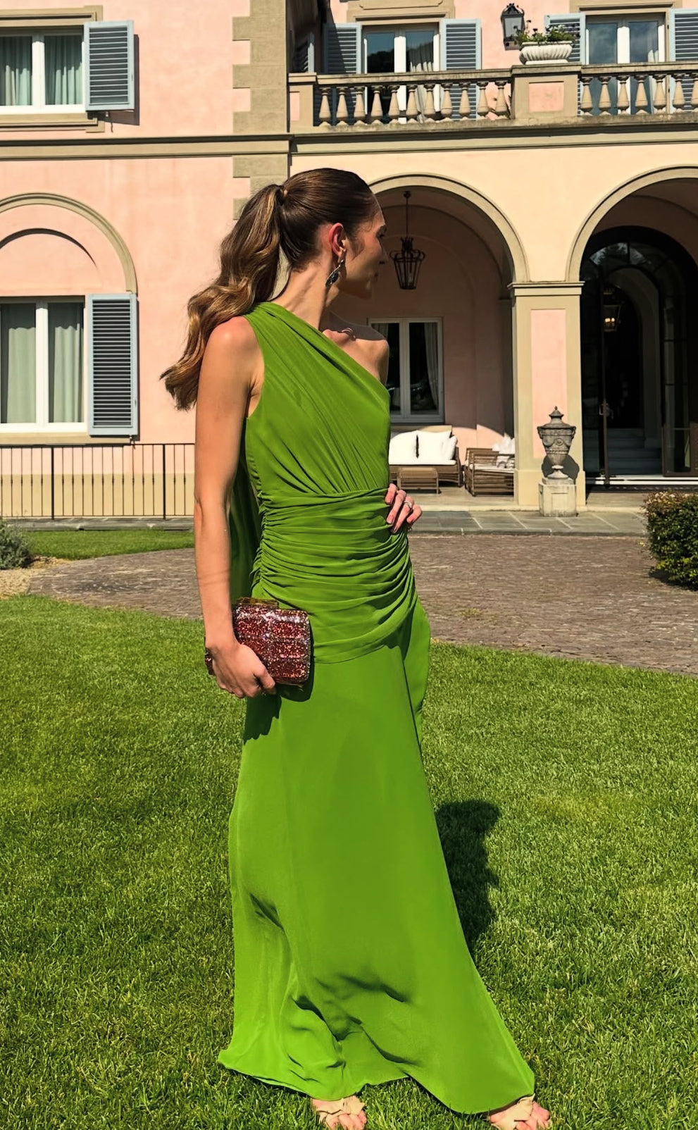 Robe de soirée verte asymétrique pour invité de mariage, robe de demoiselle d'honneur, robe de soirée J7078