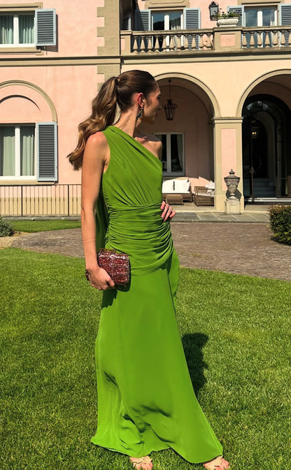 Robe de soirée verte asymétrique pour invité de mariage, robe de demoiselle d'honneur, robe de soirée J7078