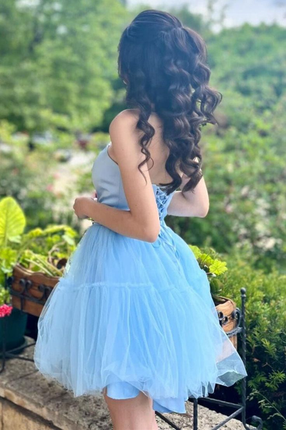 Sky Blue Strapless Lace Up A-Line Homecoming Dress J7519