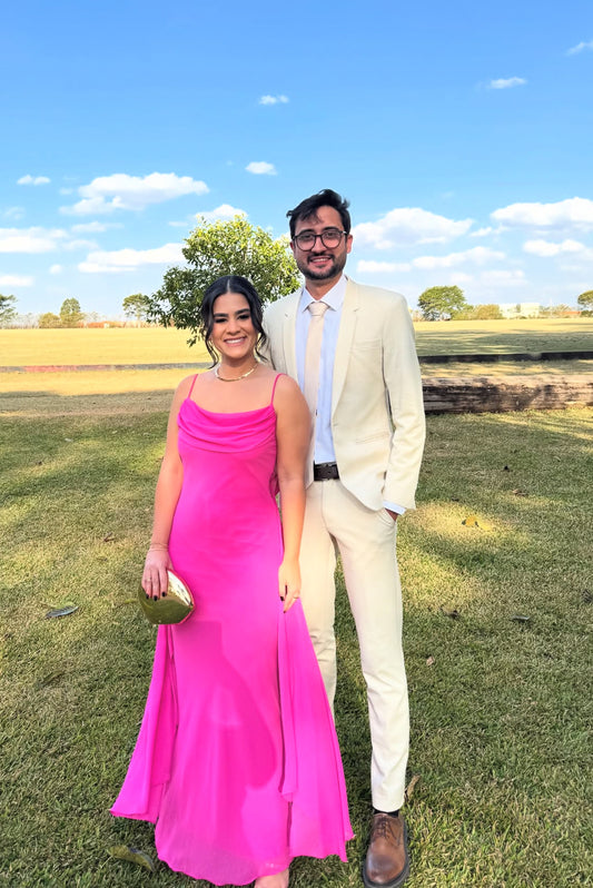 Robe de soirée sirène rose à bretelles spaghetti en mousseline de soie J8011