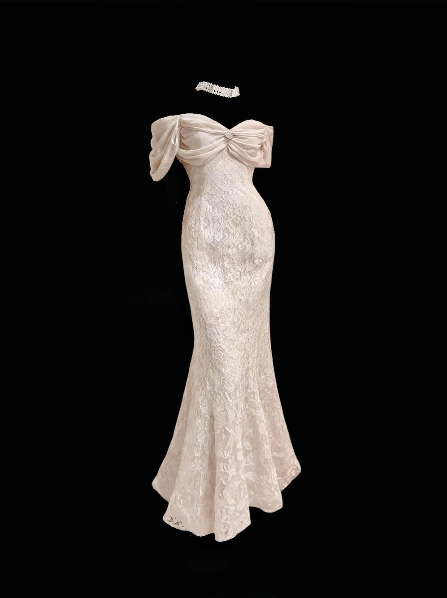 Off Shoulder Mermaid Lace Long Prom Dress Formal Evening Dress J8426