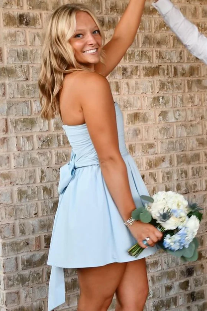 Blue A-Line Strapless  Sleeveless Short Homecoming Dress J6966