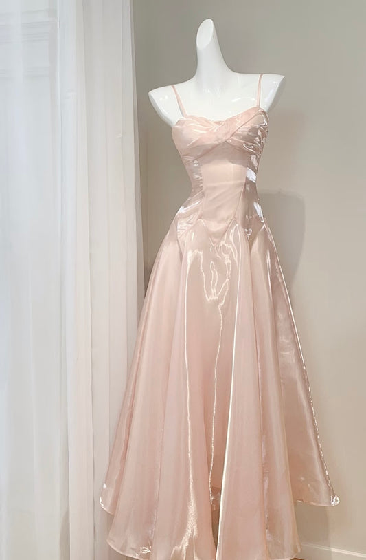 Spaghetti Straps Pink A Line Prom Dress Sweet Birthday Dress J7719