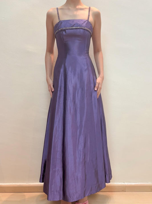 Spaghetti Straps Purple A Line Long Prom Dress Vintage Evening Dress J8553