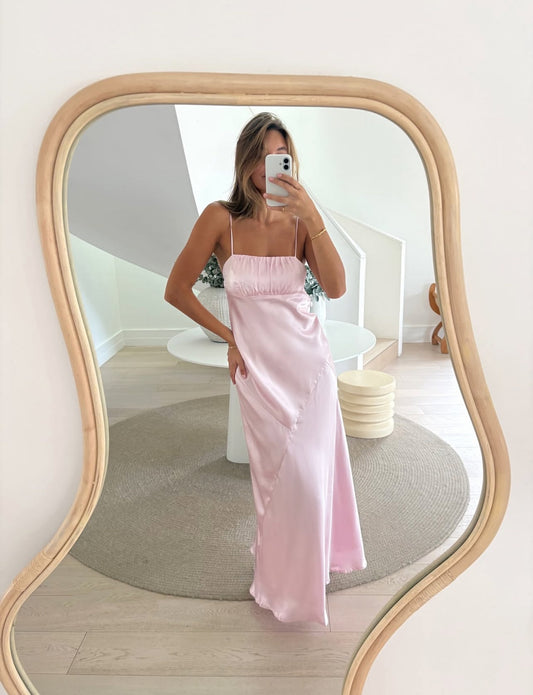 Spaghetti Straps Pink Satin Prom Dress Sheath Birthday Dress J7799