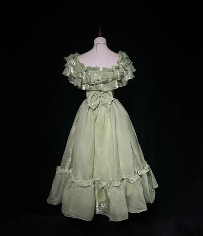 Robe de princesse verte coupe trapèze, robe de bal de fin d'année, J7993