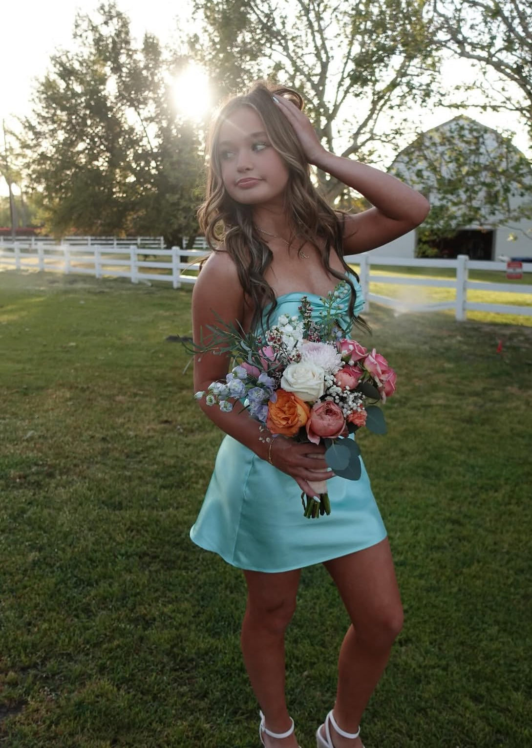 Sweetheart Blue Short Homecoming Dress Satin Birthday Dress J7973