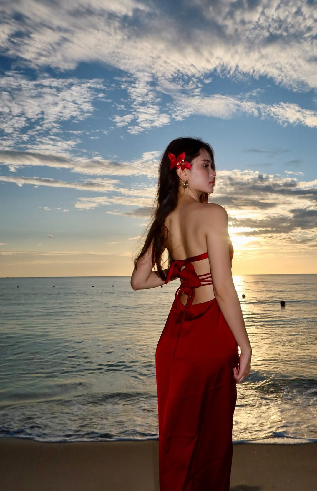 Strapless Sheath Long Prom Dress Satin Red Birthday Dress J8004