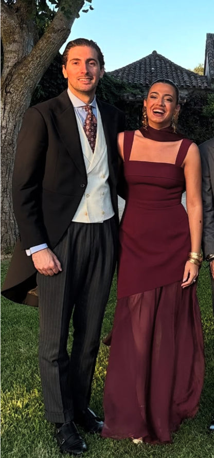 Burgunderrotes, langes Etuikleid für den Abschlussball, formelles Hochzeitsgastkleid J7827