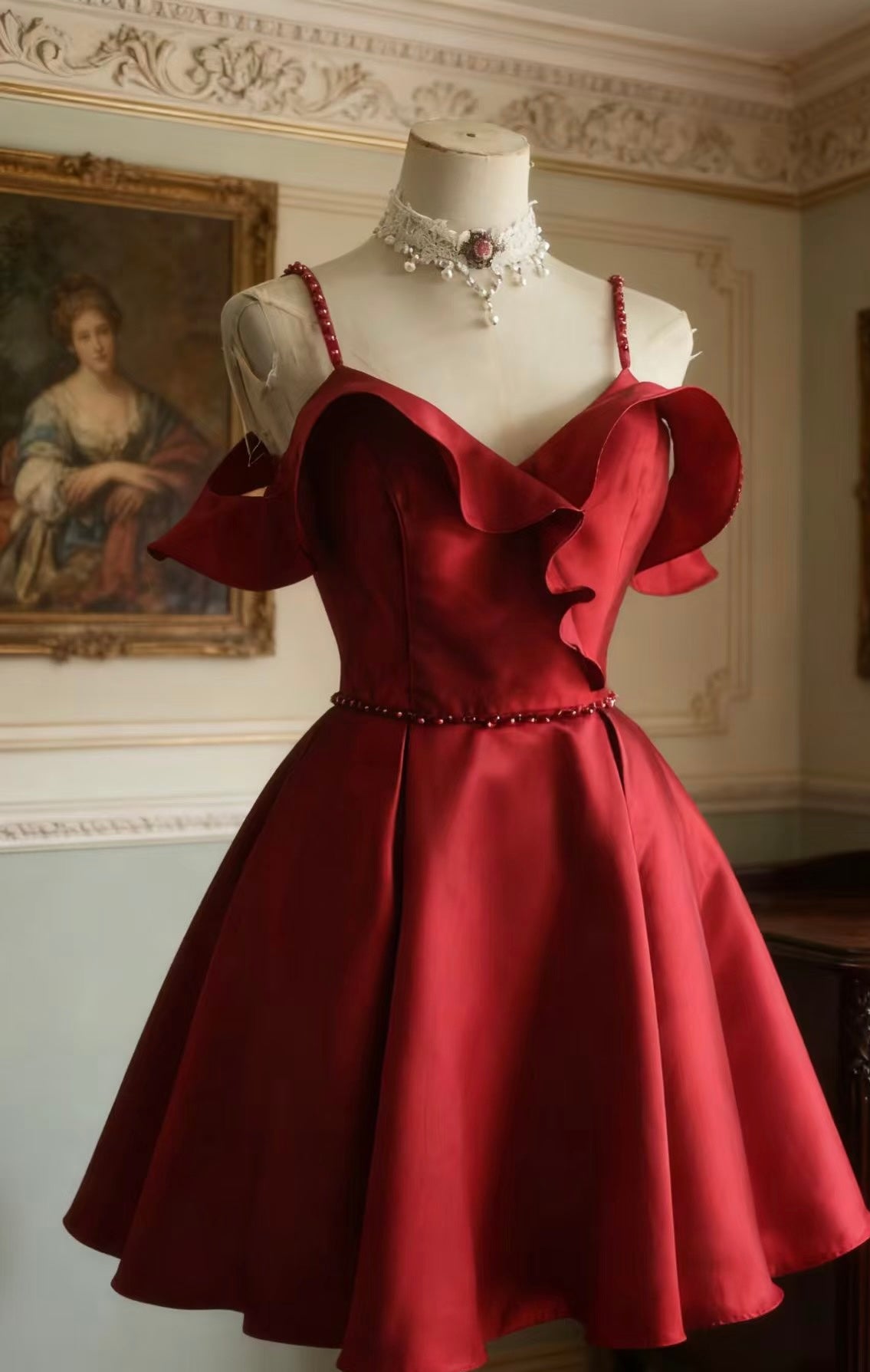 A Line Red Short Birthday Dress Satin Homecoming Dress J8881