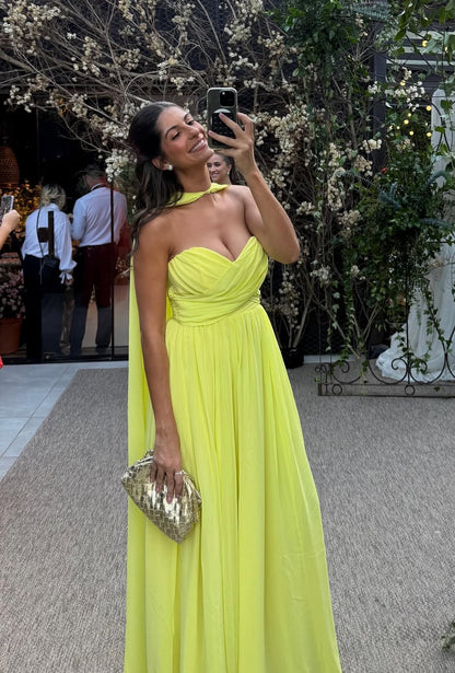 Sweetheart Yellow A Line Formal Prom Dress Chiffon Wedding Guest Dress J7020
