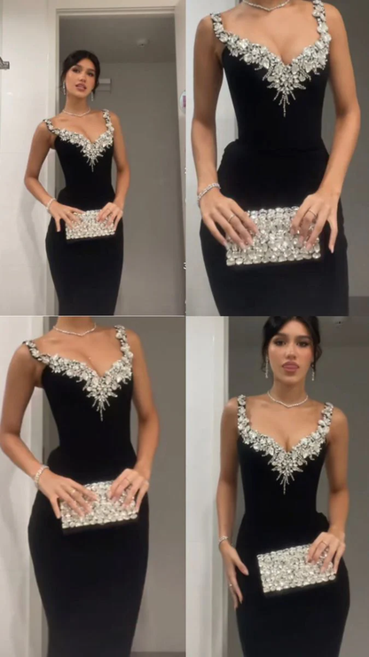 Robe de soirée longue noire style sirène sexy J8072