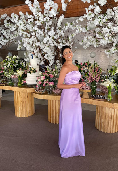 Strapless Lavender Satin Prom Dress Wedding Guest Dress J7789
