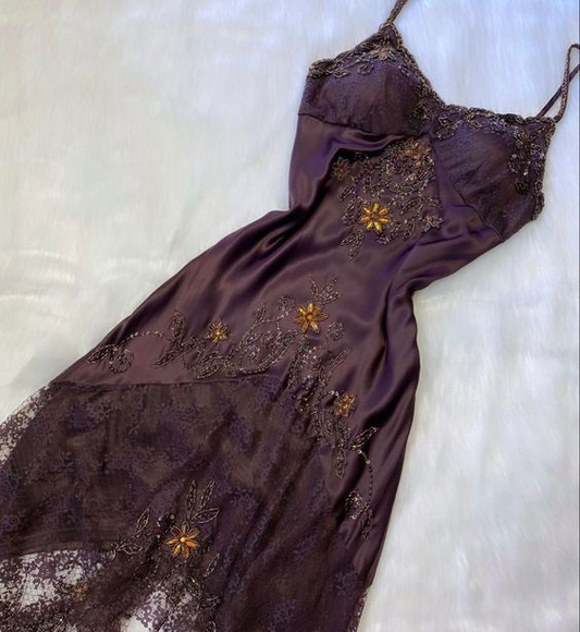 Spaghetti Straps A Line Beaded Prom Dress With Lace Vintage Evening Dress J8325