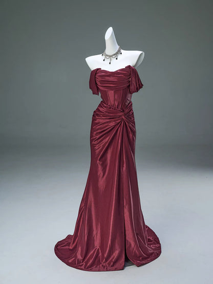 Off The Shoulder Burgundy Long Prom Dress Formal Evening Dress J8440