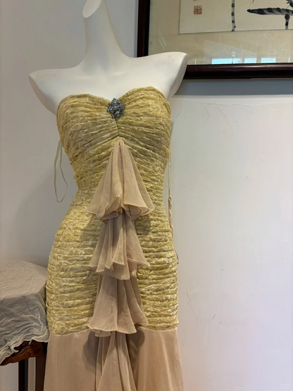 Meerjungfrau Spitze Chiffon Langes Ballkleid Herzausschnitt Formales Partykleid J8463