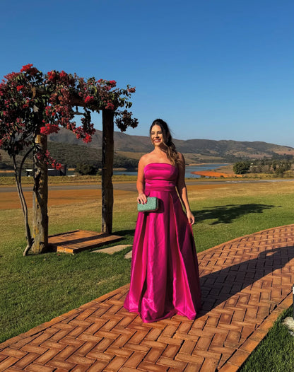 A-Linie Satin Langes Ballkleid Formales Hochzeitsgastkleid J8020