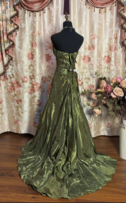 Strapless Green Mermaid Long Prom Dress Vintage Evening Gowns J8642