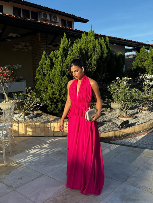 Neckholder-A-Linie Hochzeitsgastkleid V-Ausschnitt Rückenfreies Ballkleid J7960