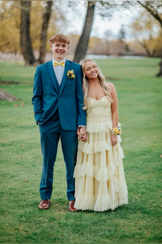 A Line Yellow Tulle Long Prom Dress Graduation Formal Dress J8781