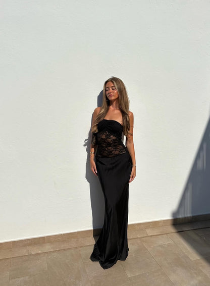 Strapless Sheath Black Lace Prom Dress Formal Birthday Dress J8009