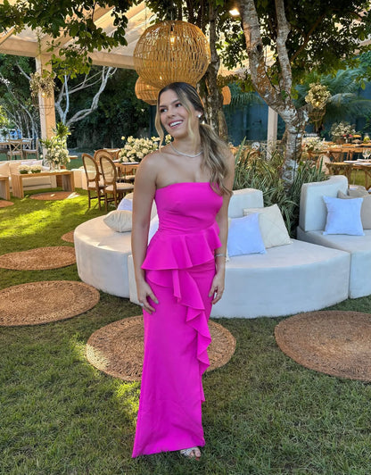 Strapless Sheath Hot Pink Wedding Guest Dress Formal Prom Party Dress J7145