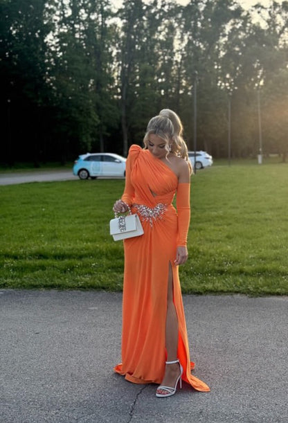 Long Sleeves Orange Formal Party Dress Evening Dress J7041
