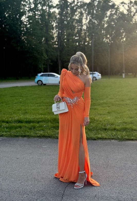 Long Sleeves Orange Formal Party Dress Evening Dress J7041