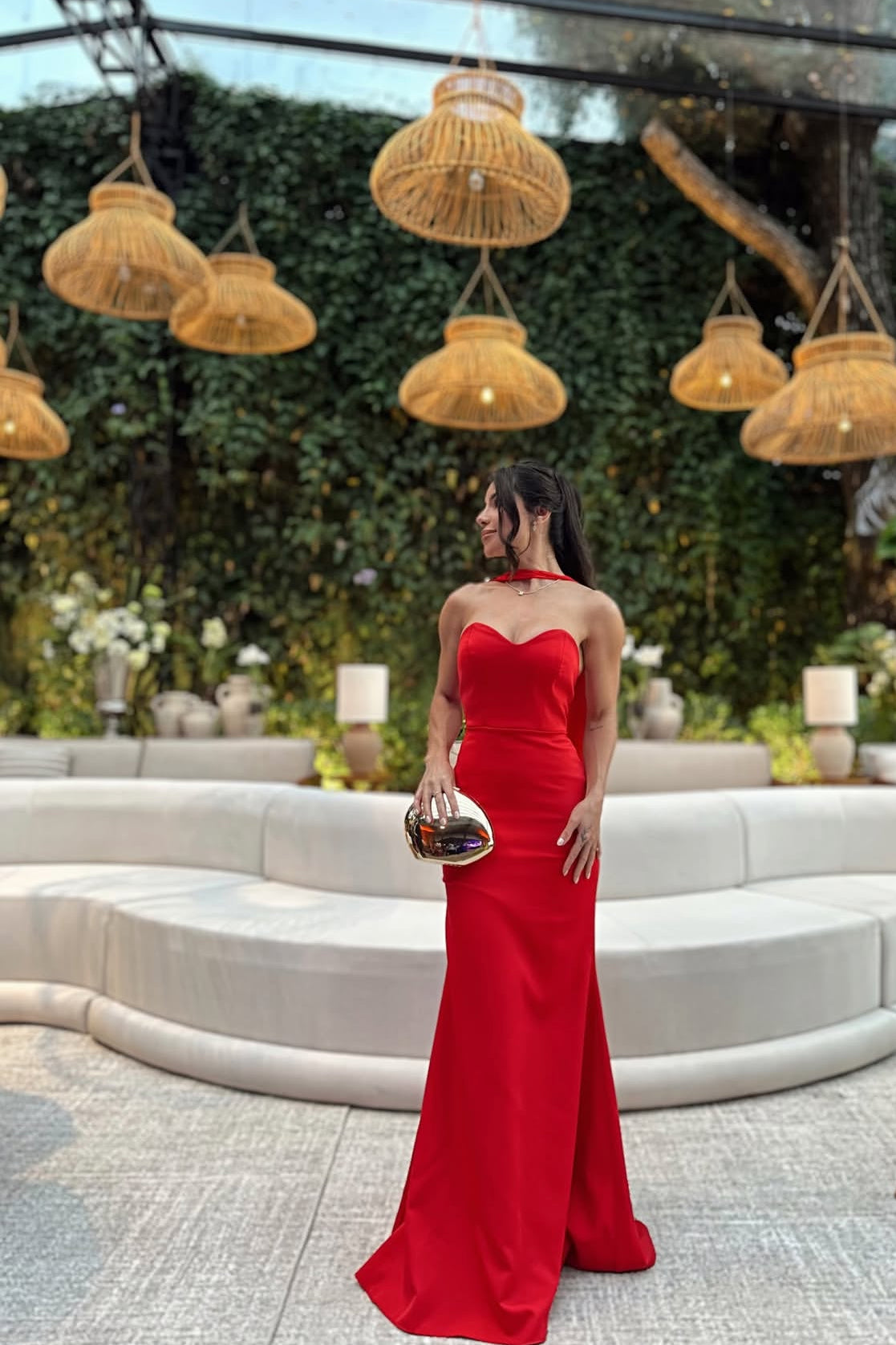 Robe de bal sirène rouge chérie, robe d'invitée de mariage J7019